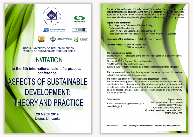 Invitation to  the  6th international scientific-practical conference "Aspects of Sustainable Development: Theory and Practice ".