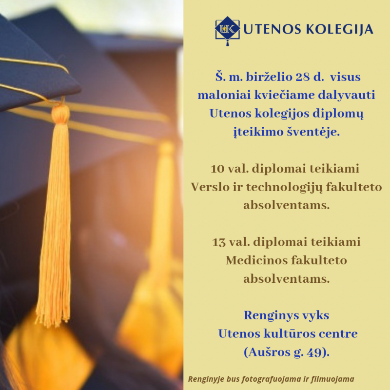 Utenos kolegijos diplomų įteikimo šventė